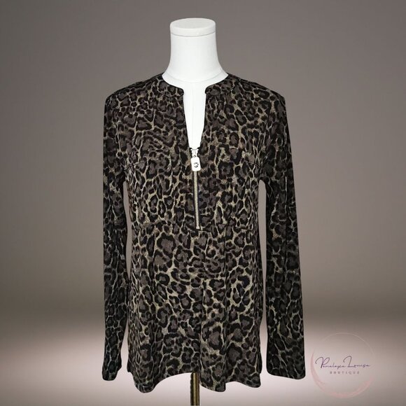 MICHAEL Michael Kors Leopard Print Zip Front Blouse – Size M - Picture 1 of 7
